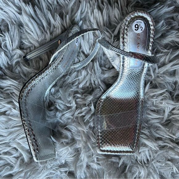 Good American silver square toe high heel sandals women's shoe size 9.5 - Picture 2 of 11